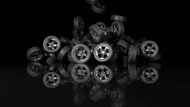 Lot Car Wheels Piling Big Pile Animation — Stock Video