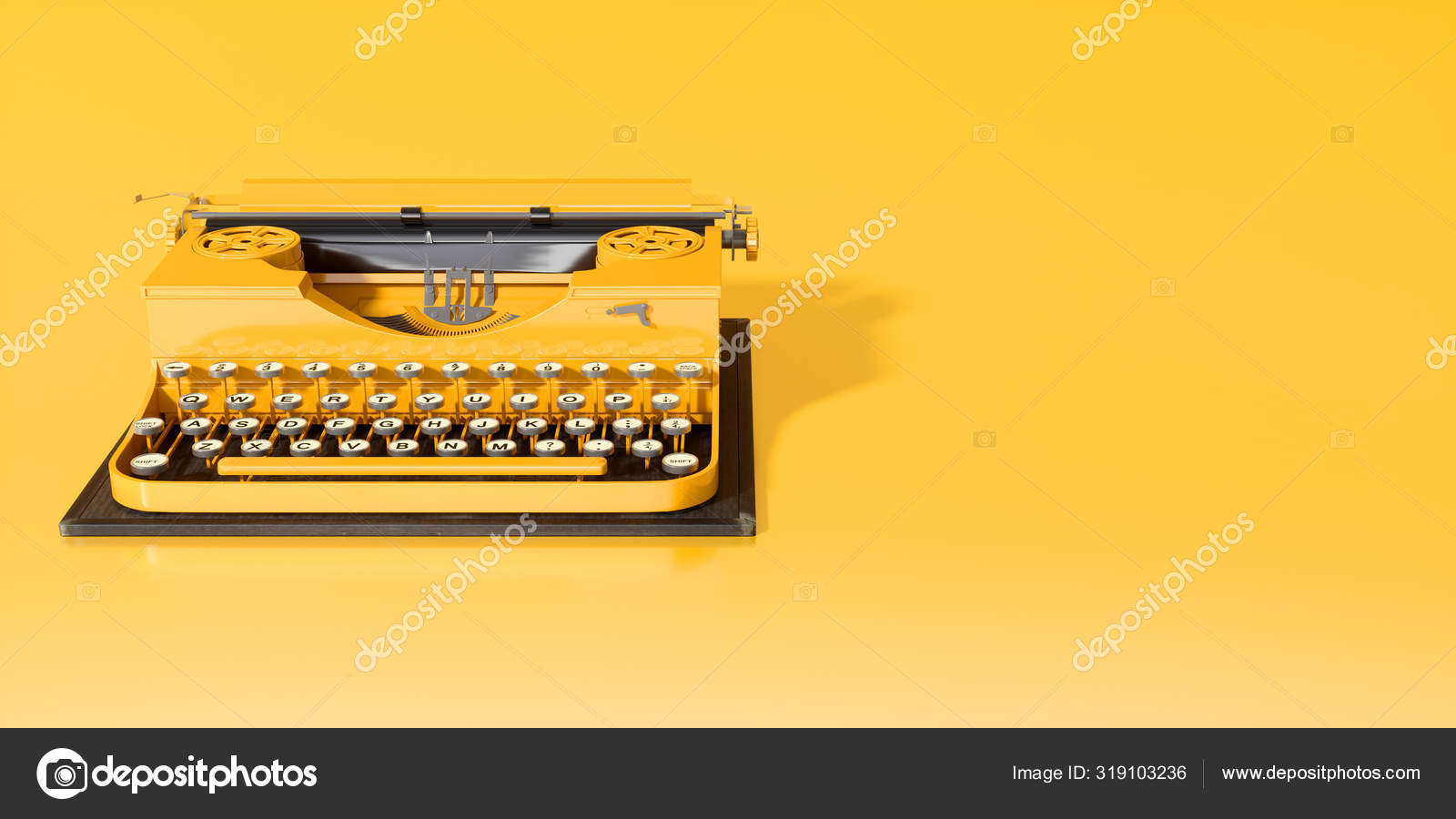 Yellow typewriter on yellow background close-up — Stock Photo © Zeleniy9  #319103236, image size:1600x900