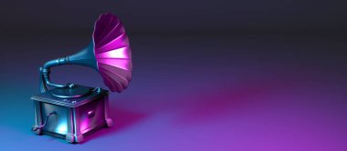 Neon ışıkta metal gramofon