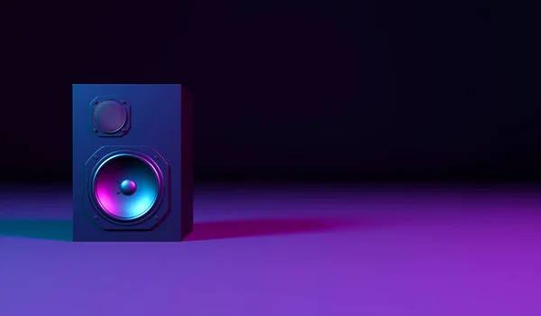 Schwarzer Lautsprecher auf schwarzem Hintergrund in Neonlicht — Stockfoto