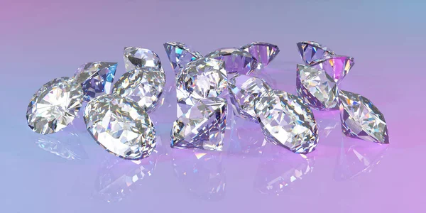 Lot of diamonds lying in a pile in neon light — Stok fotoğraf