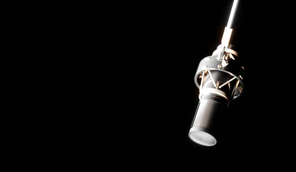 Silver microphone on a black background close-up — Stock Photo, Image