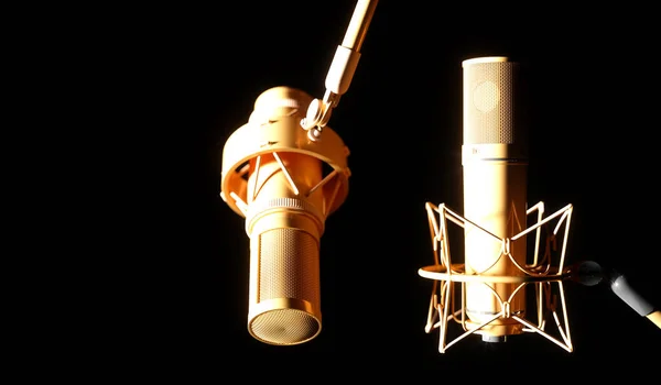 Két arany mikrofon közelkép — Stock Fotó