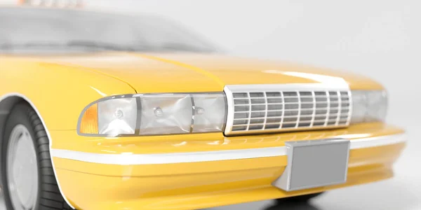 Carro de táxi amarelo em um fundo branco close-up — Fotografia de Stock