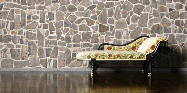 antique sofa on brick wall background