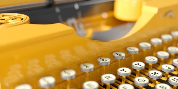 Yellow retro typewriter close-up on a yellow background — Stock Photo, Image