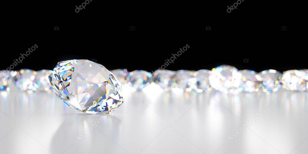 close-up diamond on the background of many diamonds lying behind