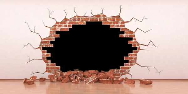 Fehler in einer Ziegelmauer mit Stuck — Stockfoto
