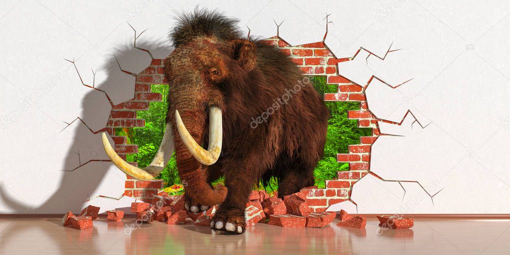 elephant emerging from a fault in the wall