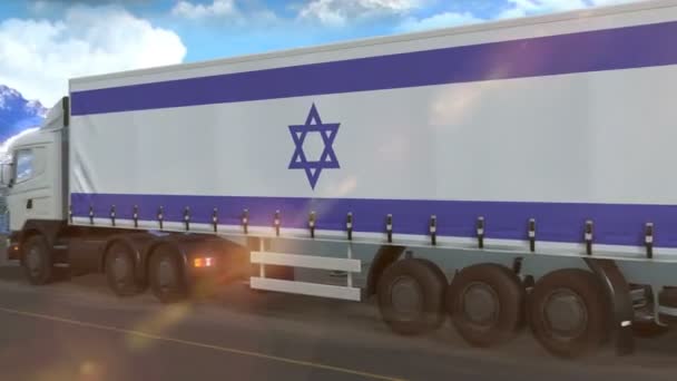 Drapeau Israël Sur Côté Grand Camion Conduisant Sur Une Autoroute — Video