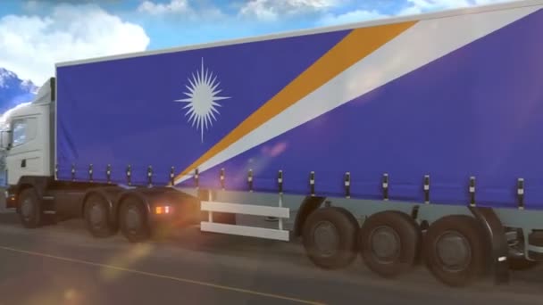 Marshall Islands Flag Shown Side Large Truck Driving Highway — ストック動画