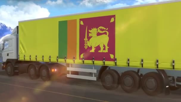 Drapeau Sri Lanka Sur Côté Grand Camion Conduisant Sur Une — Video