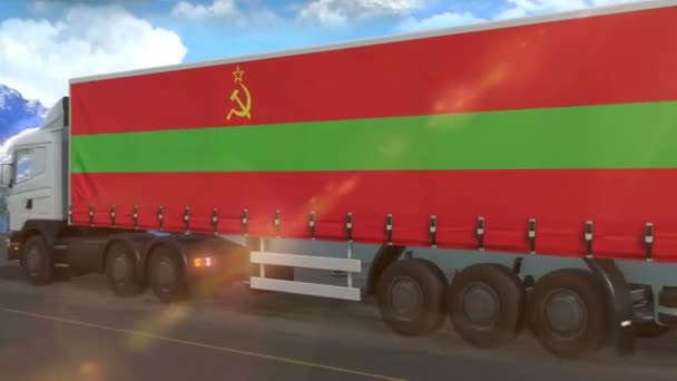 Transnistria Flag Shown Side Large Truck Driving Highway — Stock Video