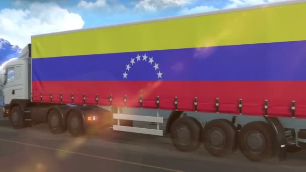 Venezuela Flag Shown Side Large Truck Driving Highway — Stock Video