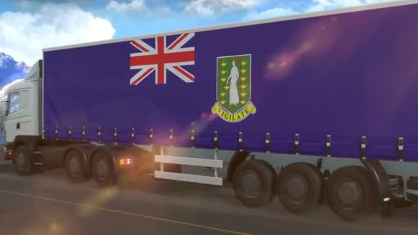 Panenské Ostrovy Vlajka Velké Británie Vyvěšená Boku Velkého Nákladního Auta — Stock video