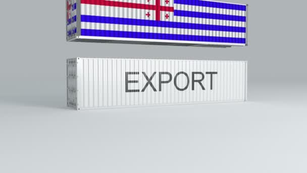 Ajaria Container Flag Falls Top Container Labeled Export Breaks — Stock Video