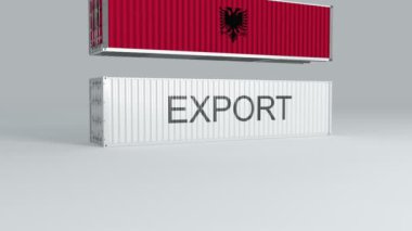 Üzerinde EXPORT etiketi bulunan bir konteynırın üzerine düşen Arnavutluk konteynırı kırılıyor