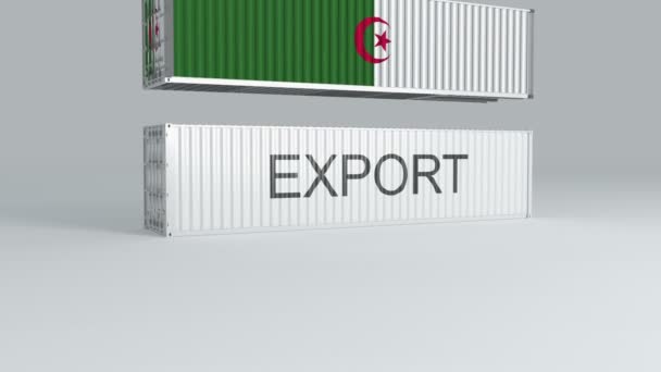 Algeria Container Flag Falls Top Container Labeled Export Breaks — Stock Video