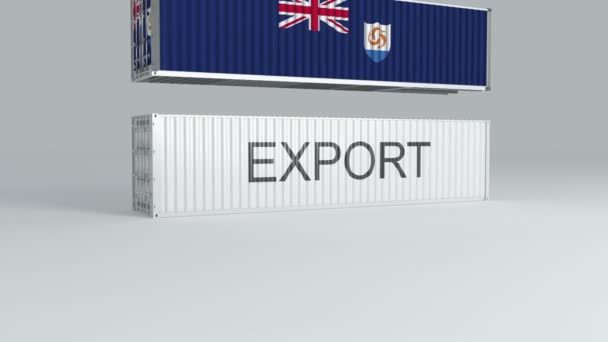 Anguilla Container Flag Falls Top Container Labeled Export Breaks — Stock Video