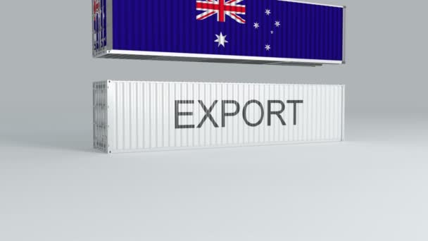수출품으로 표시된 컨테이너 떨어지는 국기가 오스트레일리아의 컨테이너 — 비디오