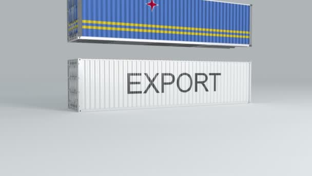 Aruba Container Met Vlag Van Valt Top Van Een Container — Stockvideo