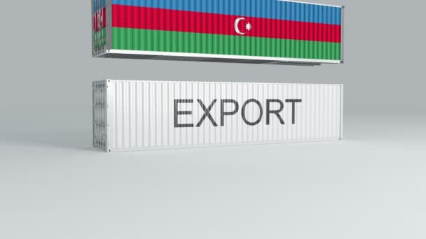 Azerbejdżan Kontener Banderą Wodospadów Szczycie Kontenera Oznaczonego Eksport Łamie — Wideo stockowe