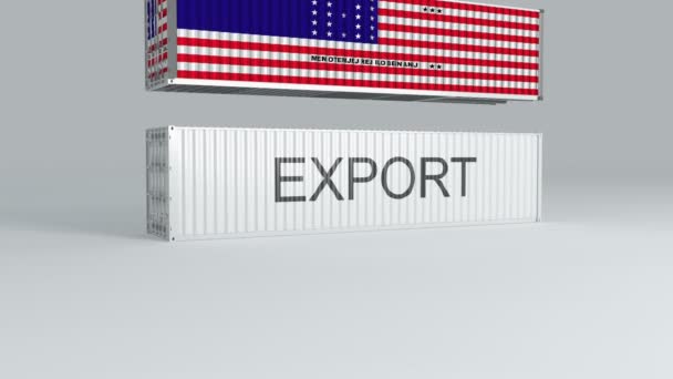 Bikini Atoll Container Flag Falls Top Container Labeled Export Breaks — Stock Video