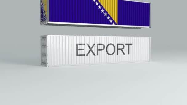 Bosnia Herzegovina Container Flag Falls Top Container Labeled Export Breaks — Stock Video