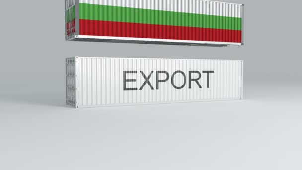 Bulgaria Contenedor Con Bandera Las Caídas Parte Superior Contenedor Etiquetado — Vídeos de Stock