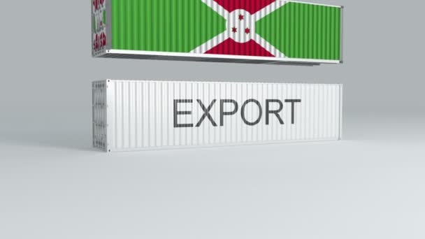 Burundi Container Flag Falls Top Container Labeled Export Breaks — Stock Video