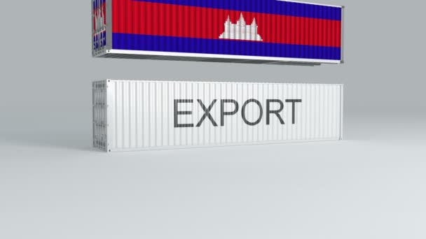 Kambodja Behållare Med Flaggan Faller Toppen Behållare Märkt Export Och — Stockvideo