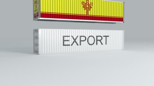 Contenitore Chuvashia Con Bandiera Delle Cadute Sopra Contenitore Etichettato Export — Video Stock