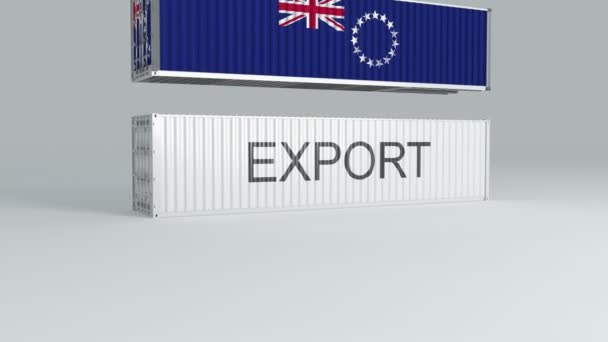 Cook Islands Container Flag Falls Top Container Labeled Export Breaks — Stock Video