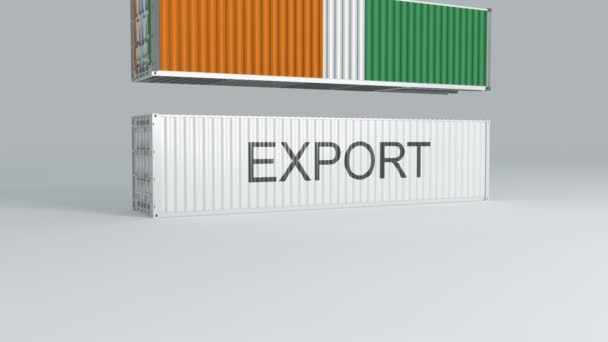 Cote Lvoire Container Flag Falls Top Container Labeled Export Breaks — Stock Video