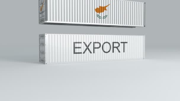 Cyprus Container Flag Falls Top Container Labeled Export Breaks — Stock Video