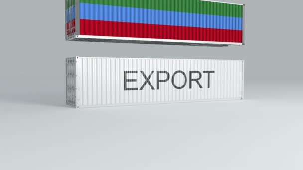 Daguestán Contenedor Con Bandera Caídas Parte Superior Contenedor Etiquetado Exportar — Vídeo de stock