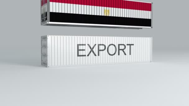 Egypt Container Flag Falls Top Container Labeled Export Breaks — Stock Video