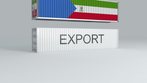 Equatorial Guinea Container Flag Falls Top Container Labeled Export Breaks — Stock Video