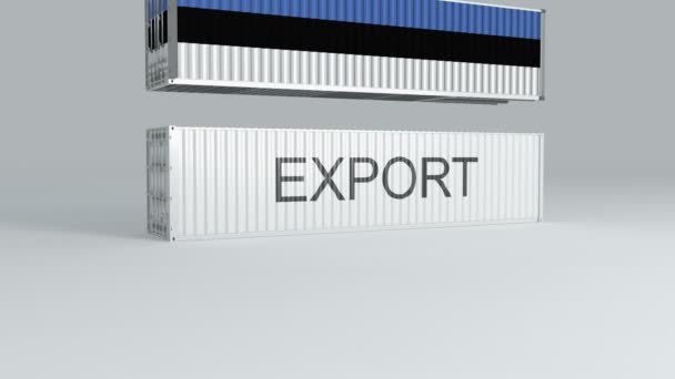 Estoniacontainer Con Bandiera Delle Cadute Sopra Container Etichettato Export Rompe — Video Stock