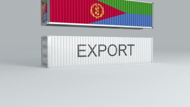 Eritrea Kontejner Vlajkou Pádu Horní Části Kontejneru Nápisem Export Zlomí — Stock video