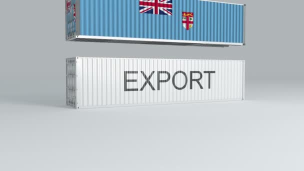 Fiji Container Met Vlag Van Valt Top Van Een Container — Stockvideo