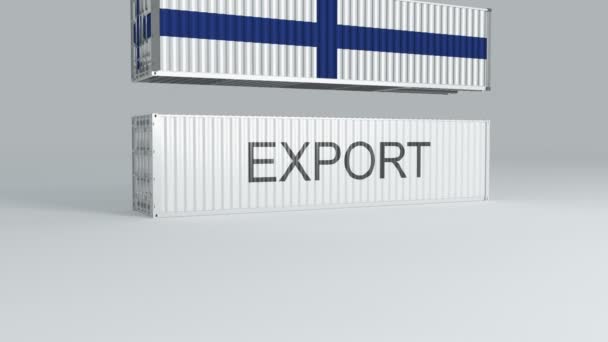 Finland Container Flag Falls Top Container Labeled Export Breaks — Stock Video