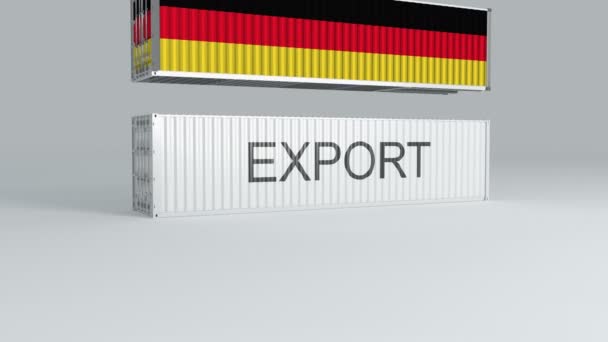 Németország Lobogója Alatt Közlekedő Konténer Egy Export Címkével Ellátott Konténer — Stock videók