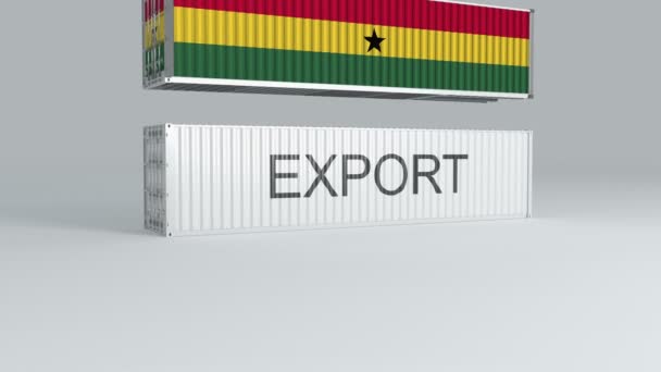 Ghana Container Flag Falls Top Container Labeled Export Breaks — Stock Video