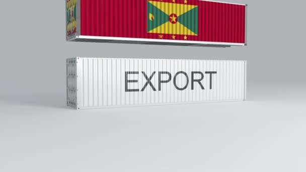 Grenada Kontejner Vlajkou Pádu Horní Části Kontejneru Nápisem Export Rozbije — Stock video