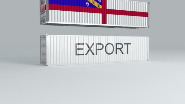 Гермовий Контейнер Прапором Падає Контейнер Міткою Export Розбиває Його — стокове відео