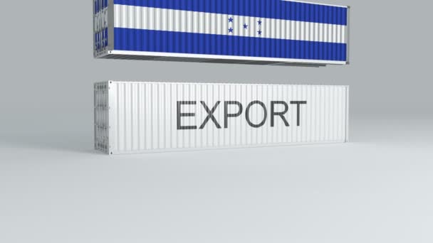 Honduras Container Met Vlag Van Valt Top Van Een Container — Stockvideo