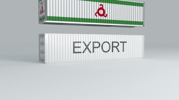 Контейнер Ingushetia Прапором Падіння Верхній Частині Контейнера Написом Export Розбиває — стокове відео