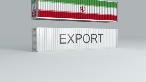 Iran Container Med Flaggan Faller Toppen Behållare Märkt Export Och — Stockvideo
