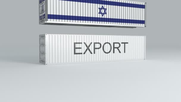 Israel Container Flag Falls Top Container Labeled Export Breaks — Stock Video